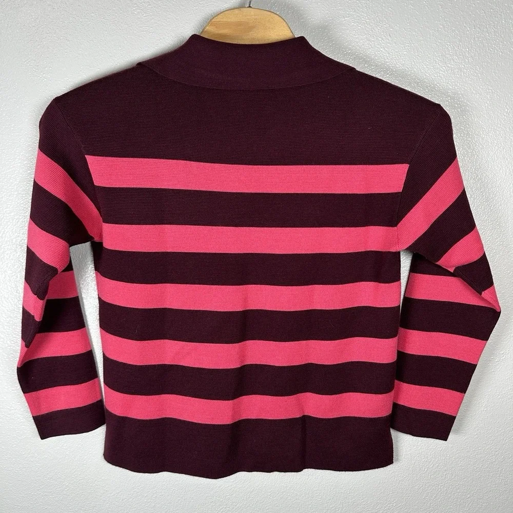 TALBOTS Wool Blend Johnny Collar Polo‎ Pullover Sweater Large Maroon Pink Stripe
